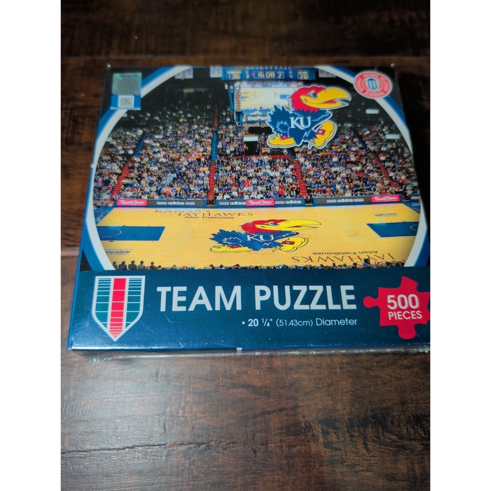 Kansas Jayhawks Collegiate Basketball KU Jigsaw Puzzle 500 PC Round WinCraft NIB